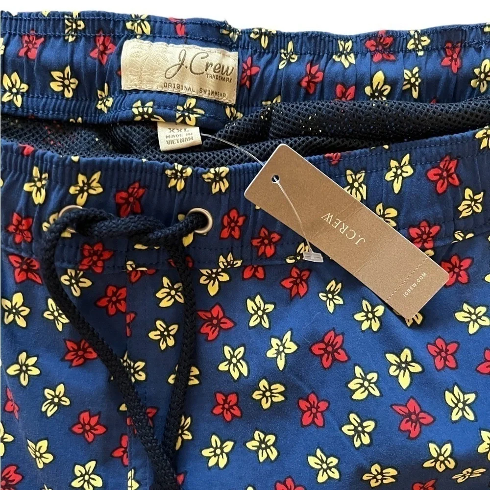 NWT J.Crew Original Swimwear blue red yellow floral swim 6” trunks w/ 3 pockets